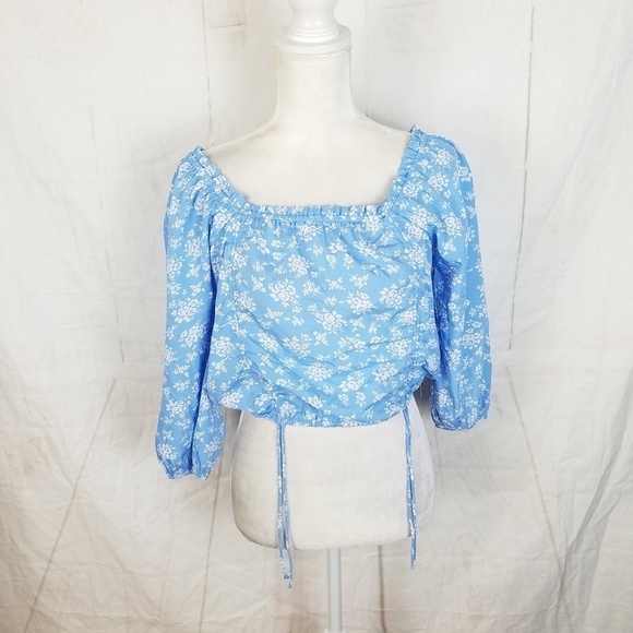 Speed limit mph blue white off shoulder crop top - Picture 5 of 9